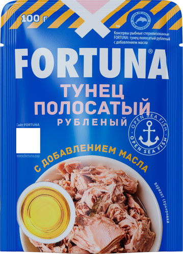 Тунец полосатый FORTUNA рубленый, в масле, 100г, картинка