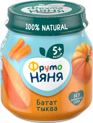 Пюре овощное ФРУТОНЯНЯ из батата с тыквой, с 5 месяцев, 110г, вид