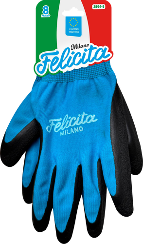 Перчатки FELICITA р. 8, голубой полиэфир, латекс, Арт. 2594-8, крупный план