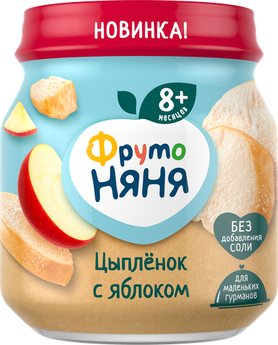 Пюре мясное ФРУТОНЯНЯ Цыпленок с яблоком, с 8 месяцев, 100г, крупный план