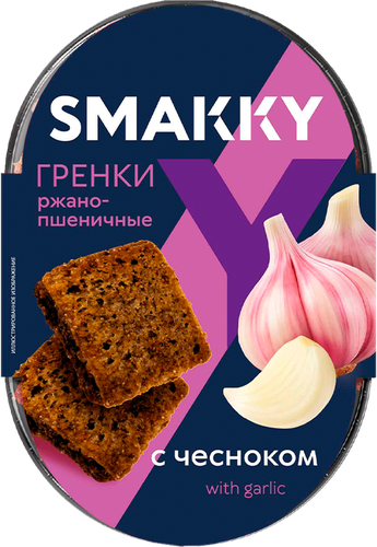 Гренки ржано-пшеничные SMAKKY с чесноком, 90г, фотография
