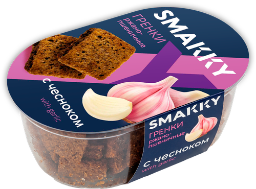 Гренки ржано-пшеничные SMAKKY с чесноком, 90г, фотография