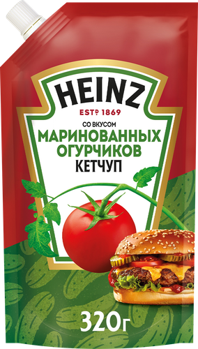Кетчуп томатный HEINZ со вкусом маринованных огурчиков, 320г, детальное фото