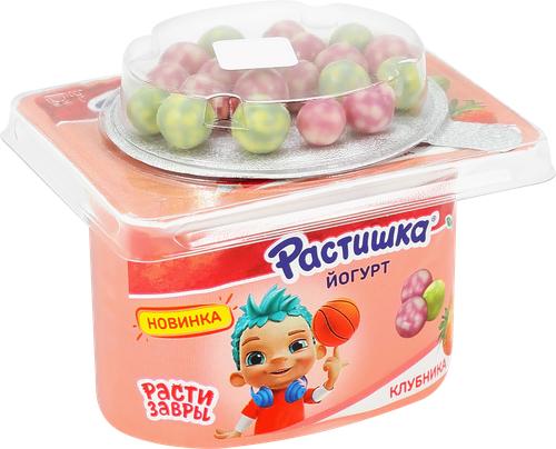 Йогурт РАСТИШКА Клубника злаковые шарики в шоколадной цветной глазури со вкусом черника-банан 3%, без змж, 117г, изображение