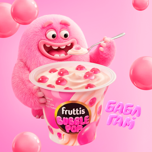 Продукт йогуртный пастеризованный FRUTTIS Бабл-гам с желейными шариками 4,4%, без змж, 180г, картинка
