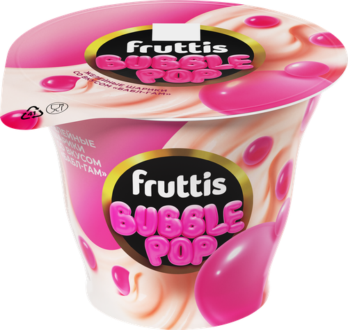 Продукт йогуртный пастеризованный FRUTTIS Бабл-гам с желейными шариками 4,4%, без змж, 180г, вид