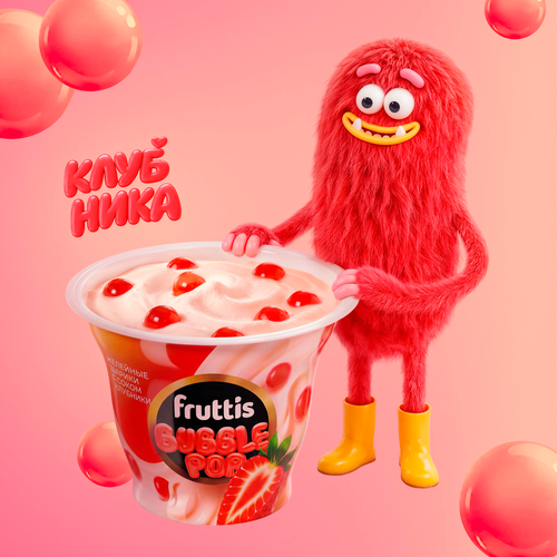 Продукт йогуртный пастеризованный FRUTTIS Клубника с желейными шариками, с соком клубники 4,4%, без змж, 180г, фото