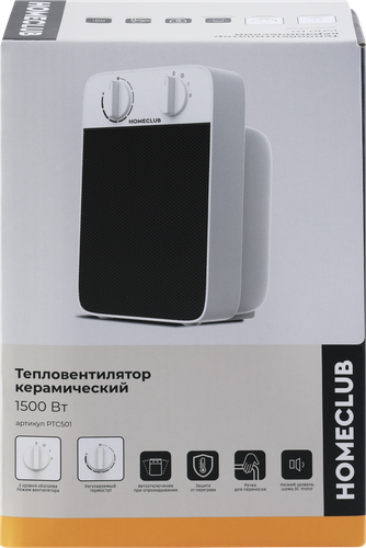 Тепловентилятор HOMECLUB керамический 1500Вт, 2 режима нагрева, режим вентилятора, термостат, Арт. PTC501, вид