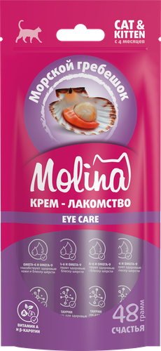 Лакомство для кошек MOLINA с морским гребешком, для здоровья глаз, 48г, фото