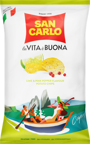 Чипсы картофельные SAN CARLO со вкусом лайм и розовый перец, 150г, фотография