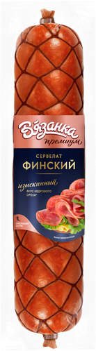 Колбаса варено-копченая ВЯЗАНКА Сервелат Финский, весовая, крупный план