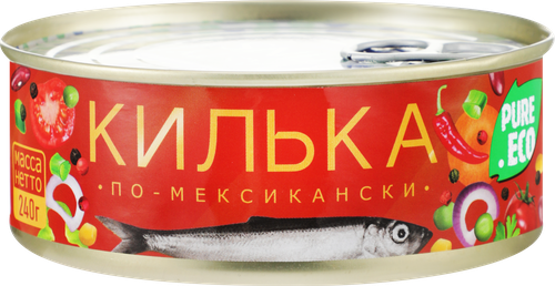 Килька TASTY TINS По-мексикански в томатном соусе, 240г, крупный план