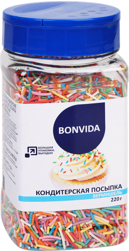 Посыпка кондитерская BONVIDA Вермишель, 220г, картинка