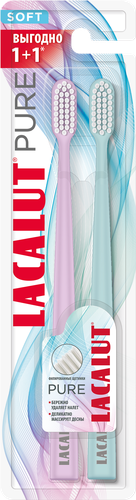 Зубная щетка LACALUT Pure, мягкой жесткости, 1+1, 2шт, крупный план
