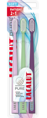 Зубная щетка LACALUT Pure, мягкой жесткости, 2+1, 3шт, изображение