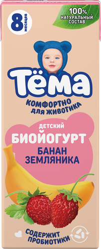 Биойогурт детский ТЕМА Банан, земляника 2,5%, без змж, 210г, фотография