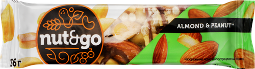 Батончик ореховый NUT&GO с арахисовой пастой, 36г, фото