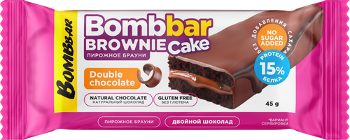 Пирожное протеиновое BOMBBAR со вкусом брауни двойной шоколад, 45г, фото