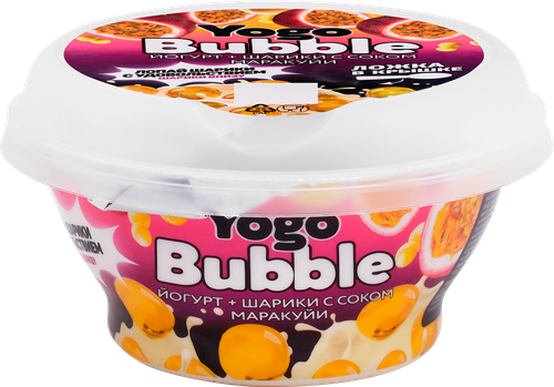 Йогурт МОЛОЧНЫЙ МИР Yogo Bubble с шариками и соком маракуйи 1,5%, без змж, 120г, крупный план