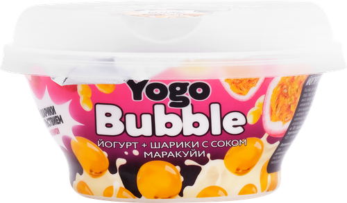 Йогурт МОЛОЧНЫЙ МИР Yogo Bubble с шариками и соком маракуйи 1,5%, без змж, 120г, крупный план
