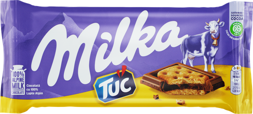 Шоколад молочный MILKA с соленым крекером, 87г, крупный план