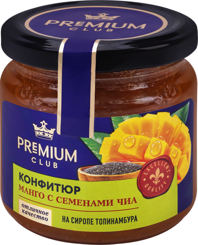 Конфитюр на сиропе топинамбура PREMIUM CLUB Манго с семенами чиа, без сахара, 200г, вид