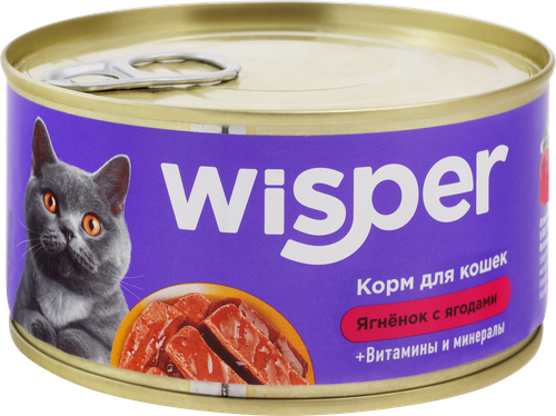 Корм консервированный для кошек WISPER с ягненком и ягодами, 325г, крупный план