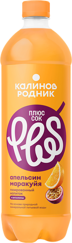 Напиток КАЛИНОВ РОДНИК Плюс Сок со вкусом Апельсин и Маракуйя сильногазированный, 1л, детальное фото