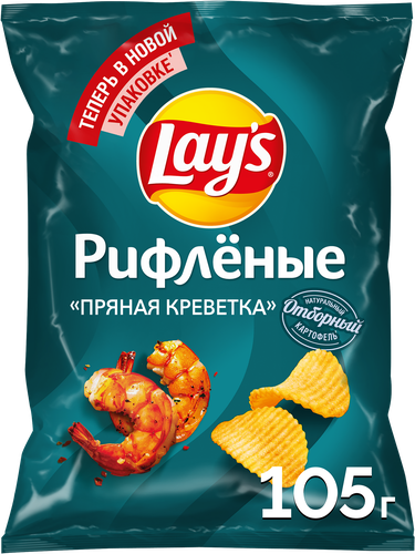Чипсы картофельные LAY'S Пряная креветка, рифленые, 105г, фото