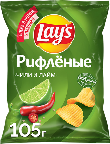 Чипсы картофельные LAY'S Чили и лайм, рифленые, 105г, детальное фото