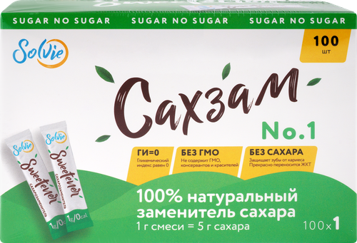 Заменитель сахара SOLVIE Sweetener №1/Сахзам №1 натуральный, в стиках, 100х1г, фото