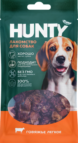 Лакомство для собак HUNTY Говяжье легкое, 30г, крупный план