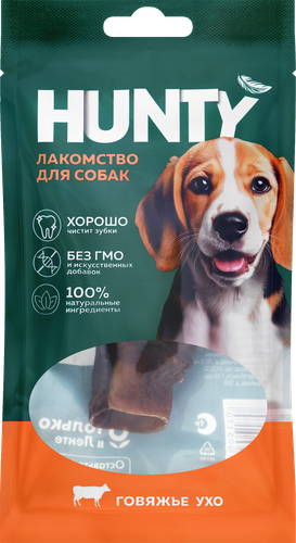 Лакомство для собак HUNTY Говяжье ухо, 40г, изображение