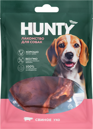 Лакомство для собак HUNTY Свиное ухо, 50г, крупный план