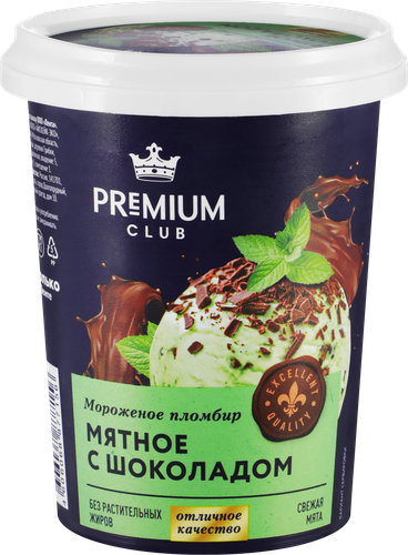 Мороженое PREMIUM CLUB Мятное с шоколадом, без змж, пластиковый стакан, 330г, изображение