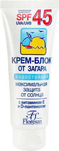 Крем-блок от загара FLORESAN COSMETIC водостойкий SPF45, 60мл, детальное фото