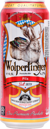 Пиво светлое WOLPERTINGER PILS фильтрованное пастеризованное 4,7%, 0.5л, фотография