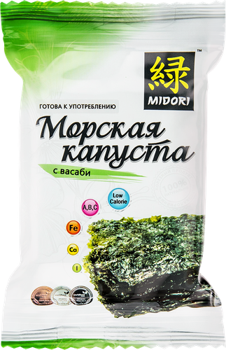 Морская капуста MIDORI обжаренная с васаби, 5г, вид