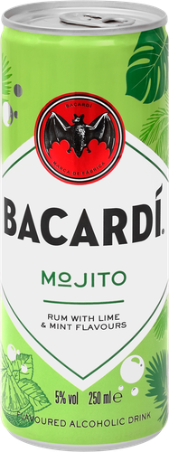 Напиток слабоалкогольный BACARDI Mojito, с ароматом лайма и мяты 5%, 
0.25л, крупный план