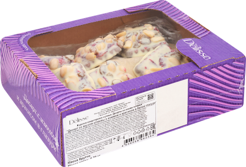 Десерт DELISSE со вкусом клюквы с изюмом и арахисом, в белой глазури, 700г, картинка