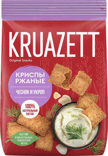 Сухарики ржаные KRUAZETT Криспы с чесноком и укропом, 70г, крупный план
