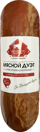 Колбаса варено-копченая БЕЛАРУСКIЯ РЭЦЭПТЫ Сервелат Мясной дуэт, весовая, картинка