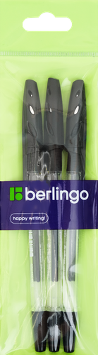 Ручка гелевая BERLINGO Tribase Gel grip черная, 0,5мм, 3шт, изображение