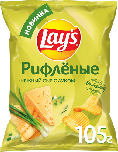Чипсы картофельные LAY'S Нежный сыр с луком, рифленые, 105г, детальное фото