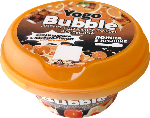Йогурт МОЛОЧНЫЙ МИР Yogo Bubble со вкусом Колы и апельсиновыми шариками 1,5%, без змж, 120г, фотография