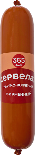 Колбаса варено-копченая 365 ДНЕЙ Сервелат Фирменный, весовой, крупный план