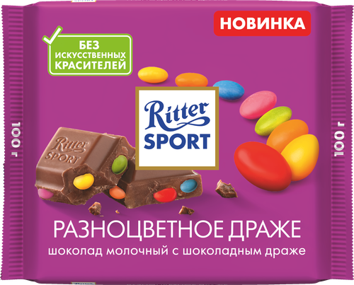 Шоколад молочный RITTER SPORT разноцветное драже, 100г, фото