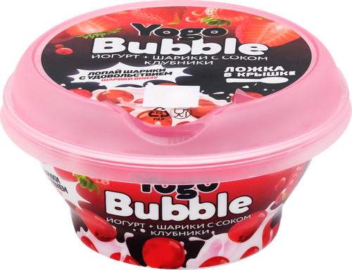 Йогурт МОЛОЧНЫЙ МИР Yogo Bubble с шариками и соком клубники 1,5%, без змж, 120г, фотография