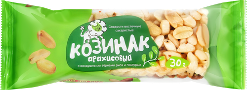 Козинак арахисовый РУССКИЙ ДЕСЕРТ с воздушными зернами риса и глазурью, 30г, вид