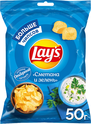 Чипсы картофельные LAY'S Со вкусом сметаны и зелени, 50г, изображение